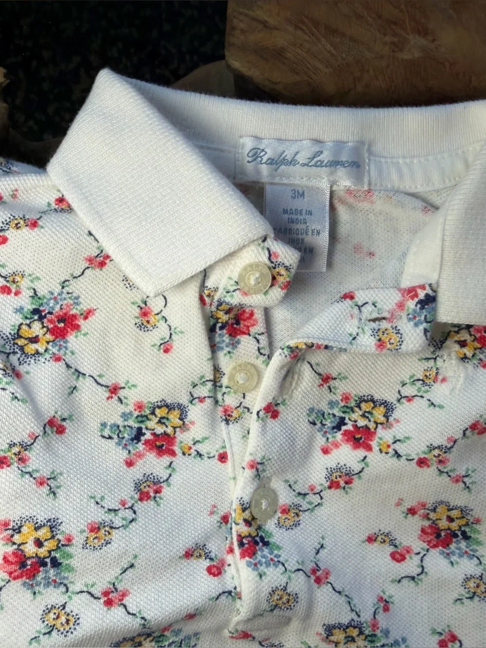 Ralph Lauren Girls' White Floral Polo Dress Set with Pink & Yellow Blooms